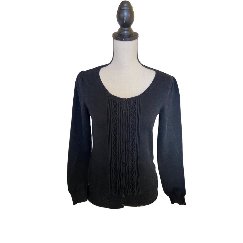 Croft Barrow Womens Cardigan Sweater Small Black Cotton Button-Front Y2K Career